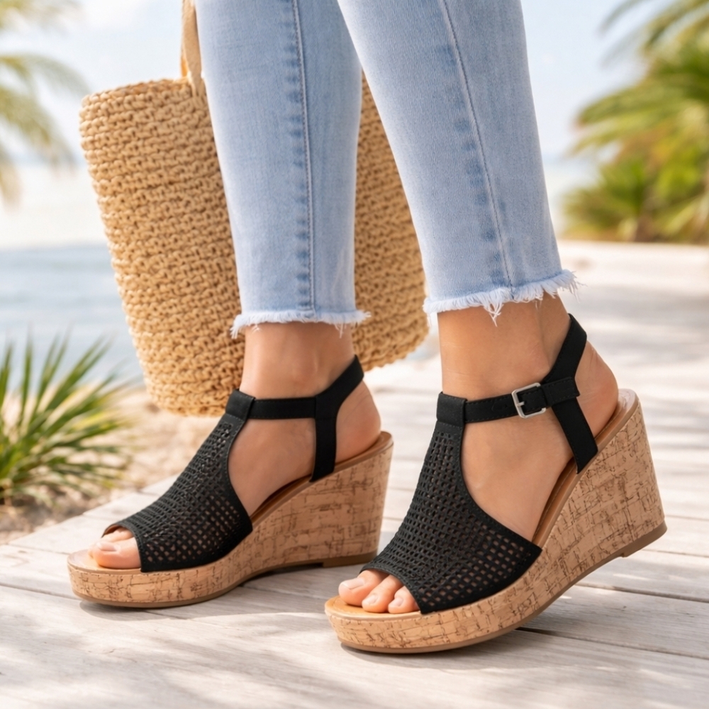 Franco Sarto Clinton Boho Costal Minimalist Platform Cork Wedge Sandal 8M